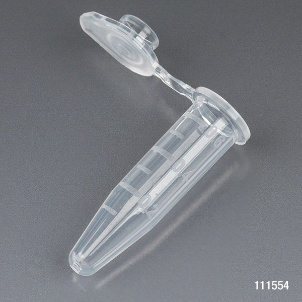 Globe Scientific Microcentrifuge Tube, 0.5mL, PP, Attached Snap Cap, Graduated, Natural, Certified: Rnase, Dnase and Pyrogen Free, 500/Stand Up Zip Lock Bag Image