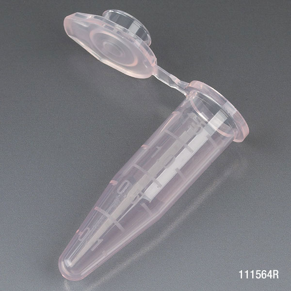 Globe Scientific Microcentrifuge Tube, 1.5mL, PP, Attached Snap Cap, Graduated, Red, Certified: Rnase, Dnase and Pyrogen Free, 500/Stand Up Zip Lock Bag Image