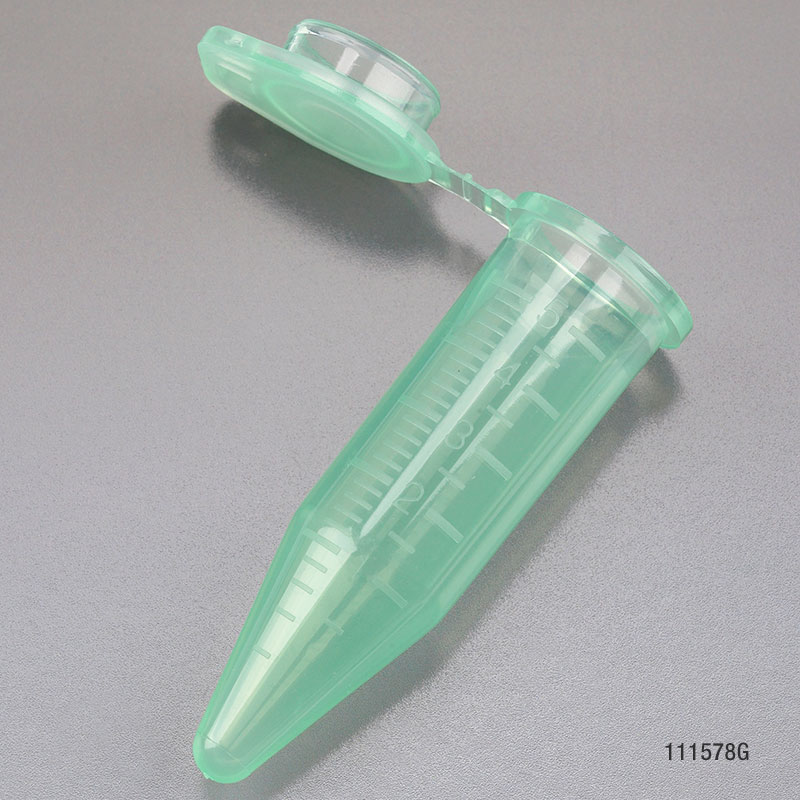 Globe Scientific Diamond Midi Centrifuge Tube, 5.0mL, PP, Attached Snap Cap, Graduated, Green, 50/Bag, 4 Bags/Unit Image