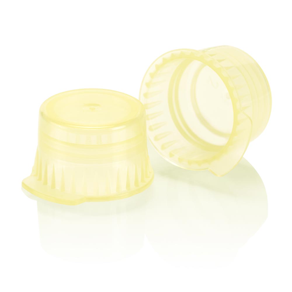 Globe Scientific Snap cap, Translucent yellow, PE, for 12/13mm vacuum and Test tubes Image