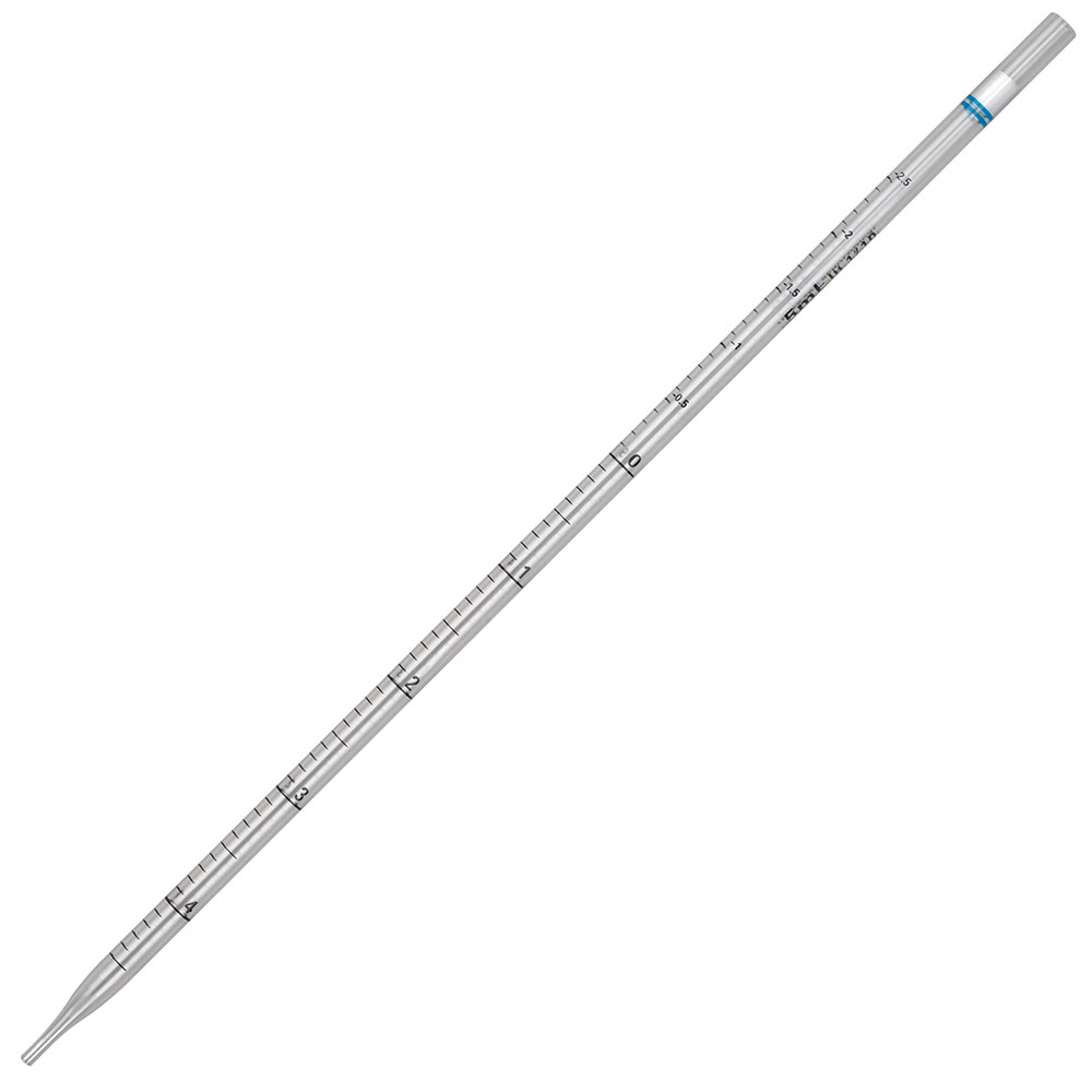 Globe Scientific Serological Pipette, Diamond Essentials, 5mL, PS, Standard Tip, 342mm, STERILE, Blue Band, Individually Wrapped, 50/Bag, 4 Bags/Unit Image