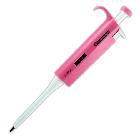 Globe Scientific Pipette, Diamond, Adjustable Volume, 2 - 20uL, Pink Image