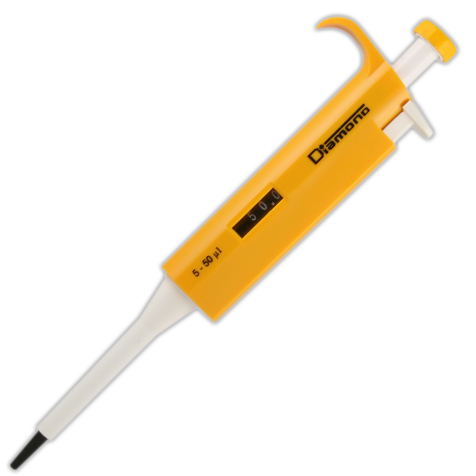 Globe Scientific Pipette, Diamond, Adjustable Volume, 5 - 50uL, Yellow Image