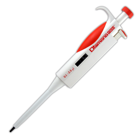 Globe Scientific Pipette, Diamond PRO, Adjustable Volume, 0.1 - 2.5uL, Red Image