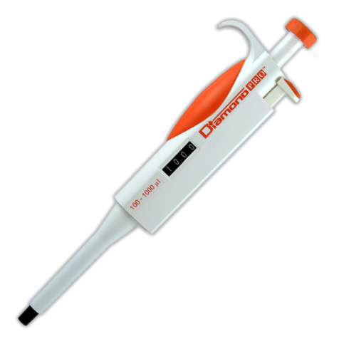 Globe Scientific Pipette, Diamond PRO, Adjustable Volume, 100 - 1000uL, Orange Image