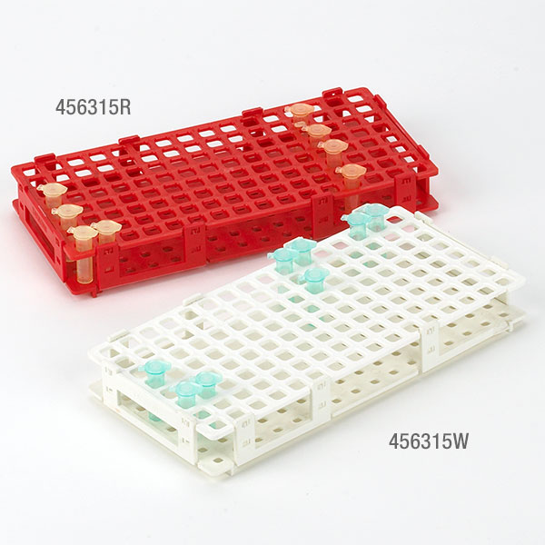 Globe Scientific Rack, Snap Together, for 1.5mL and 2.0mL Microcentrifuge Tubes, Reinforced PP, 128-Place, Blue Image