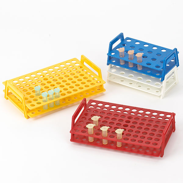 Globe Scientific Wireless MicroTube Rack with Handles for 1.5mL and 2.0mL Microcentrifuge Tubes, 96-Place, Red Image