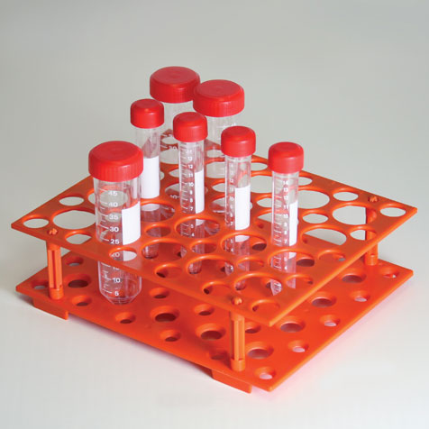 Globe Scientific Rack, for 15mL and 50mL Centrifuge Tubes, ABS, Orange, 5/Pack Image