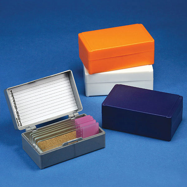 Globe Scientific Slide Box for 12 Slides, Cork Lined, Orange Image