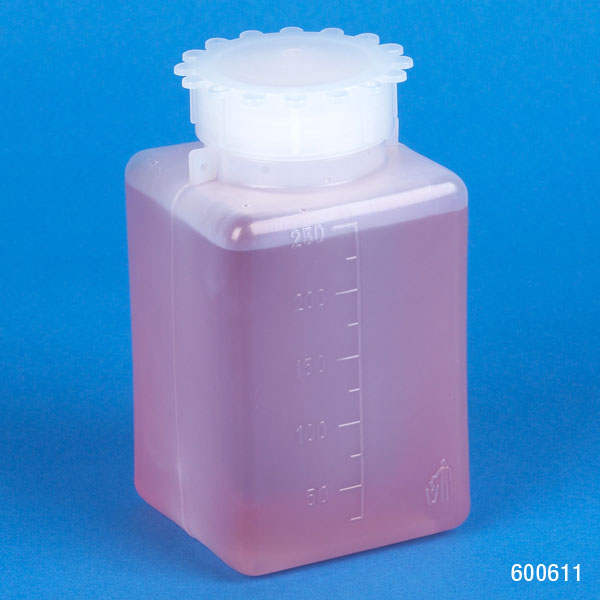 Globe Scientific Bottle with Screwcap, Wide Mouth, Square, Graduated, PE (Cap: PP), 250mL Image