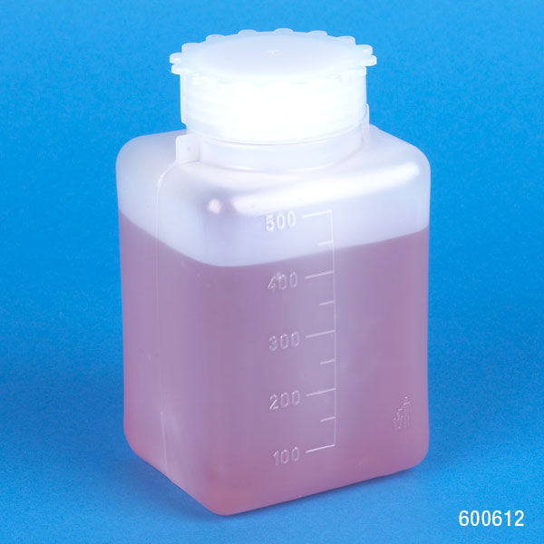 Globe Scientific Bottle with Screwcap, Wide Mouth, Square, Graduated, PE (Cap: PP), 500mL Image