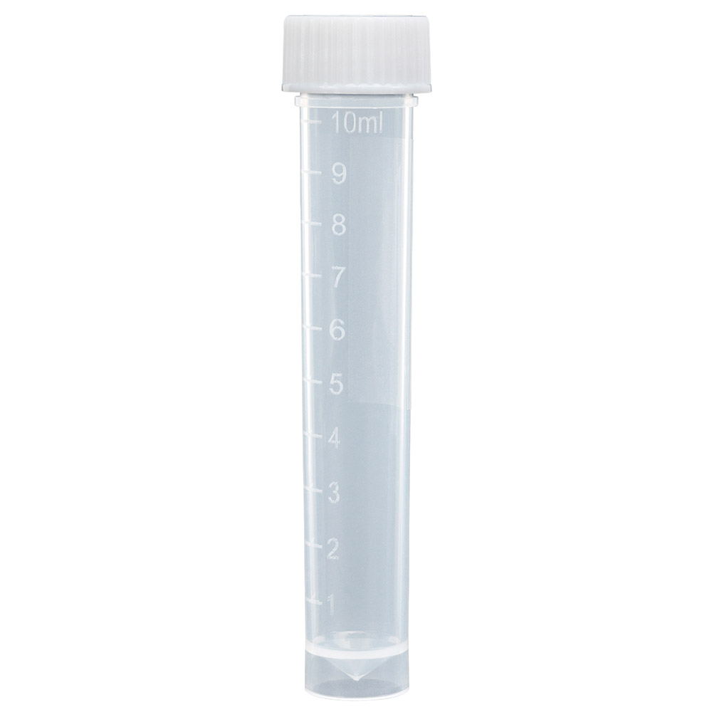 Globe Scientific Transport Tube, 10mL, with Separate Yellow Screw Cap, PP, Conical Bottom, Self-Standing, Molded Graduations Image