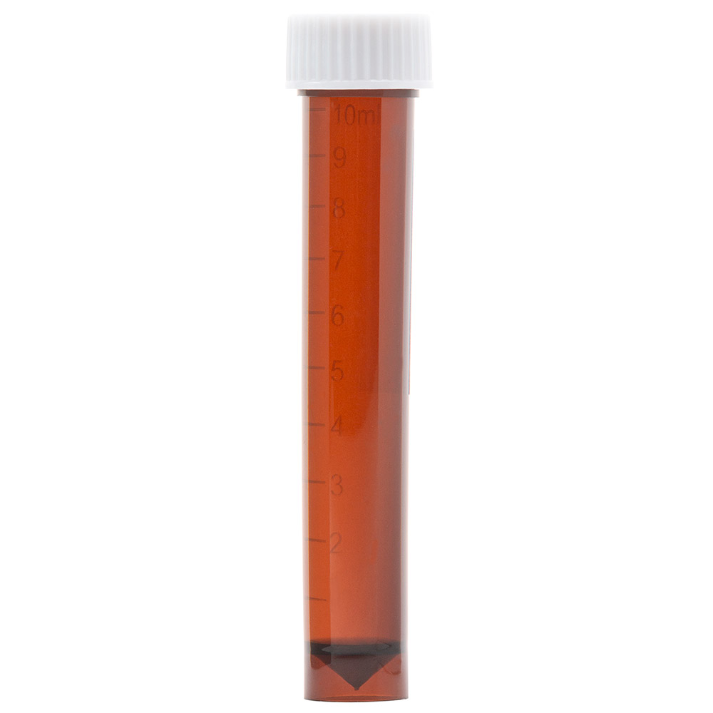 Globe Scientific Transport Tube, 10mL, with Separate Screw Cap, AMBER, PP, Conical Bottom, Self-Standing, Molded Graduations Image