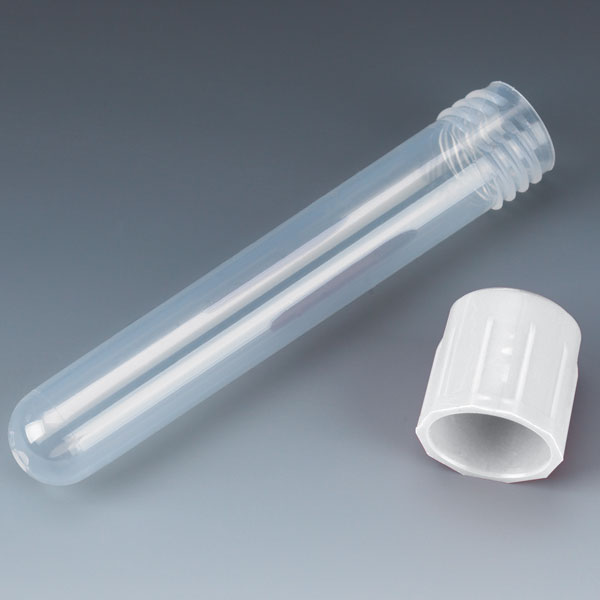 Globe Scientific Test Tube with Attached White Screw Cap, 12 x 75mm (5mL), PP, 250/Bag, 4 Bags/Unit Image