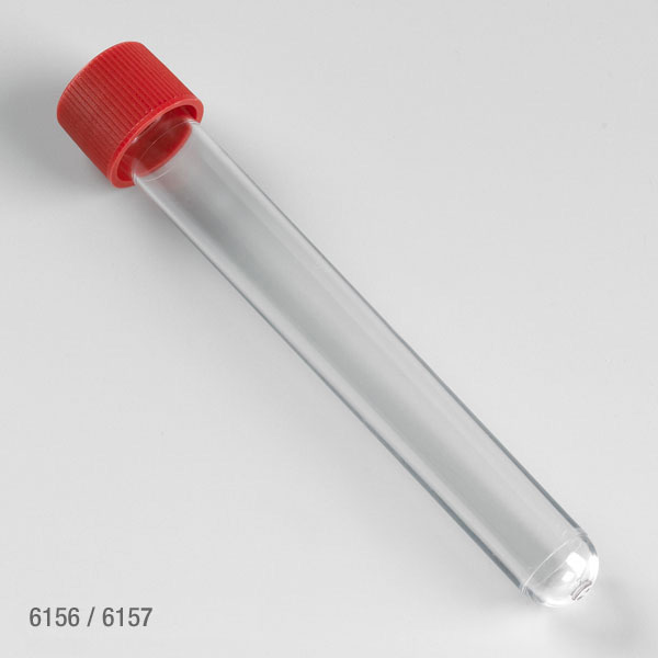 Globe Scientific Test Tube with Attached Red Screw Cap, 16 x 120mm (15mL), PS, STERILE, Individually Wrapped Image