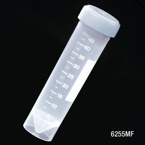 Globe Scientific Transport Tube, 50mL, with Separate Natural Screw Cap, PP, Printed Graduations, Conical Bottom, Self-Standing  ** METAL-FREE ** Image