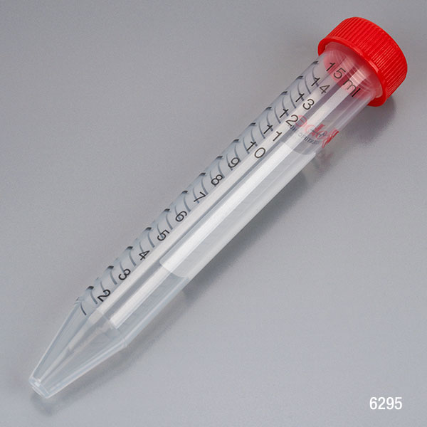 Globe Scientific Diamond MAX Centrifuge Tube, 15mL, Attached Red Flat Top Screw Cap, PP, Printed Graduations, STERILE, Certified, 25/Re-Sealable Bag, 20 Bags/Unit Image