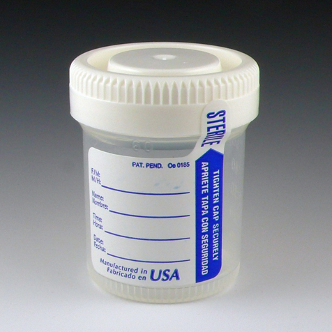 Globe Scientific Container: Tite-Rite, 60mL (2oz), PP, STERILE, Attached White Screw Cap, ID Label with Tab Seal, Graduated Image