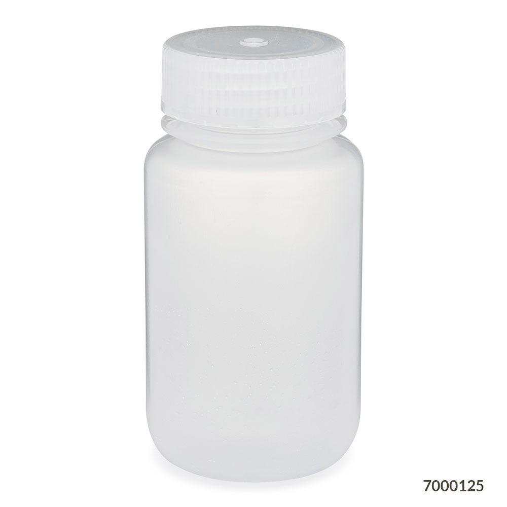 Globe Scientific Bottle, Wide Mouth, PP Bottle, Attached PP Screw Cap, 125mL, 12/Pack Image