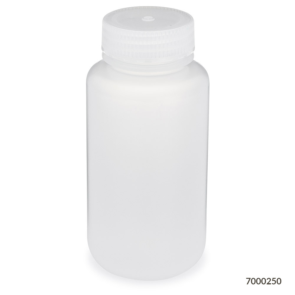 Globe Scientific Bottle, Wide Mouth, PP Bottle, Attached PP Screw Cap, 250mL, 12/Pack Image