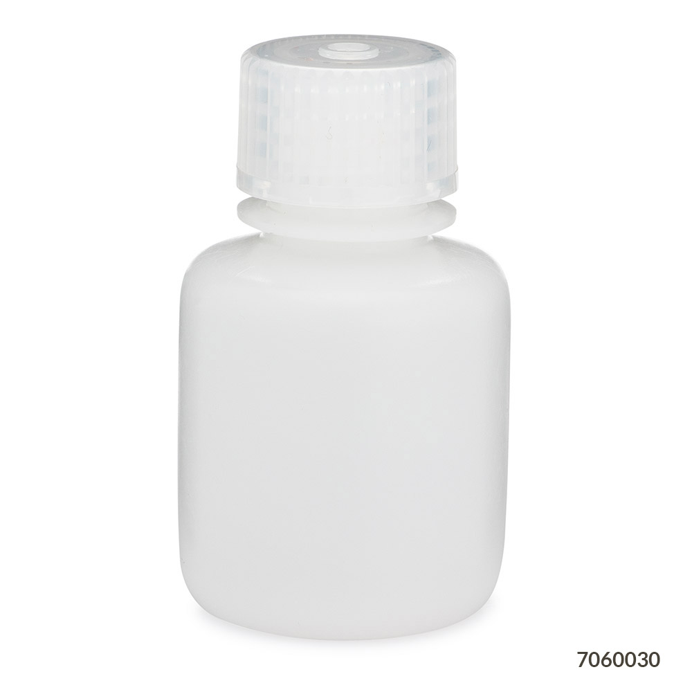 Globe Scientific Bottle, Narrow Mouth, HDPE Bottle, Attached PP Screw Cap, 30mL, 12/Pack Image