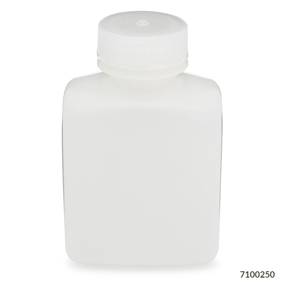 Globe Scientific Bottle, Rectangular, HDPE Bottle, 38mm PP Screw Cap, 250mL (8oz), 12/Pack Image