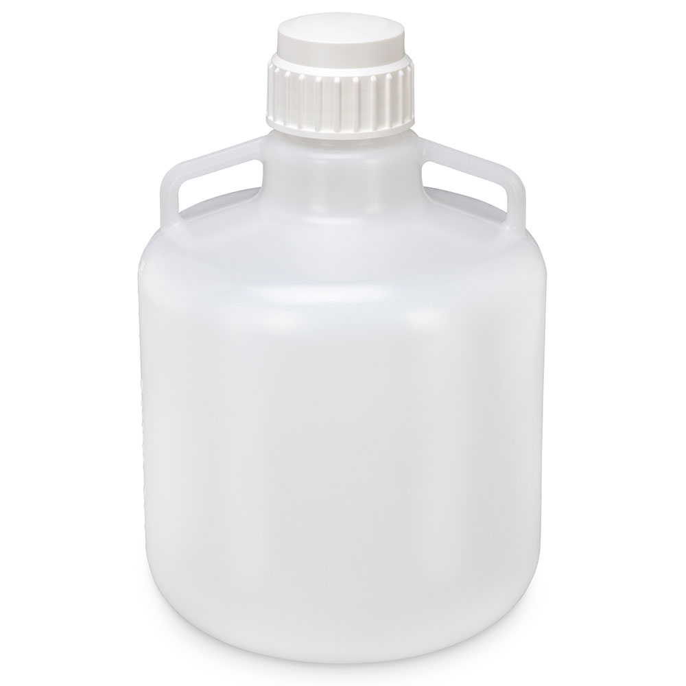 Globe Scientific Carboy, Round with Handles, PP, White PP Screwcap, 15 Liter, Molded Graduations, Autoclavable Image