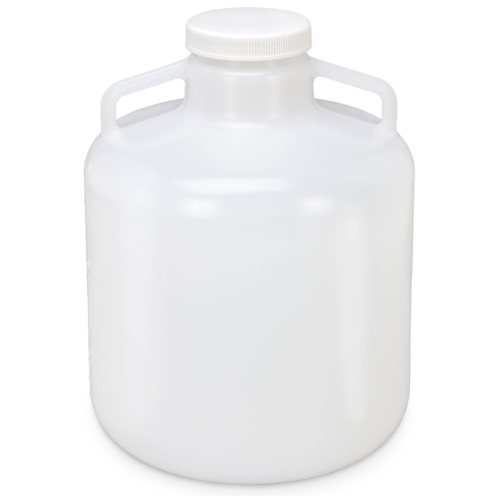 Globe Scientific Carboy, Round with Handles, Wide Mouth, PP, White PP Screwcap, 15 Liter, Molded Graduations, Autoclavable Image