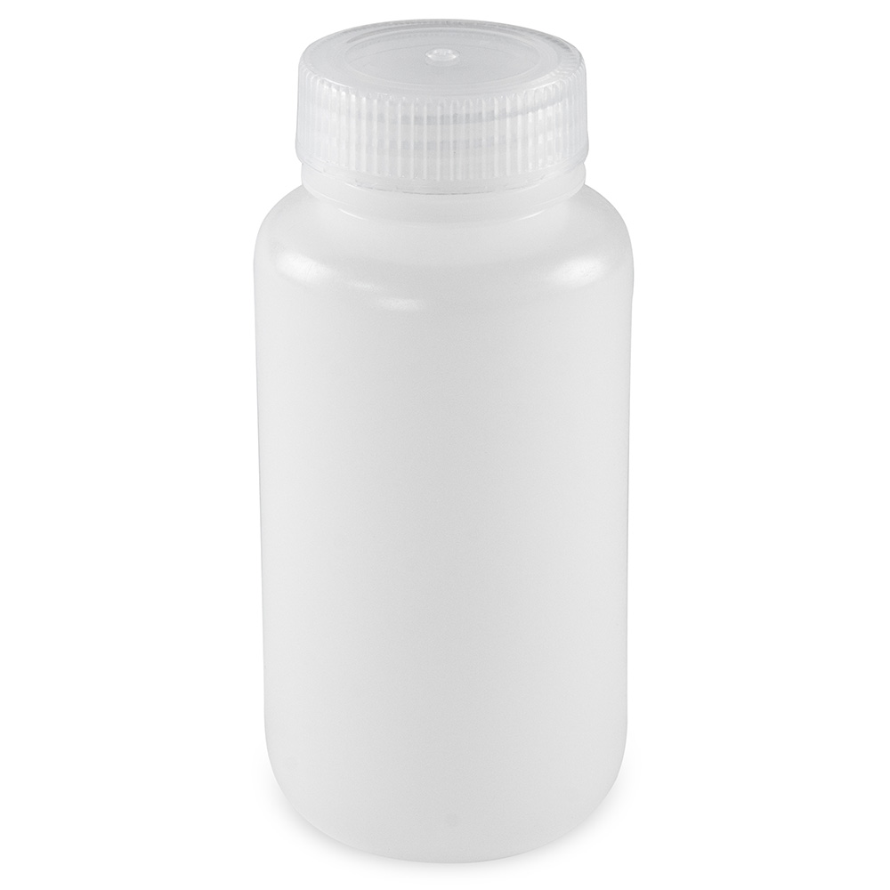 Globe Scientific Bottle, Wide Mouth, Round, HDPE with PP Closure, 250mL, Bulk Packed with Bottles and Caps Bagged Separately, 250/Case Image