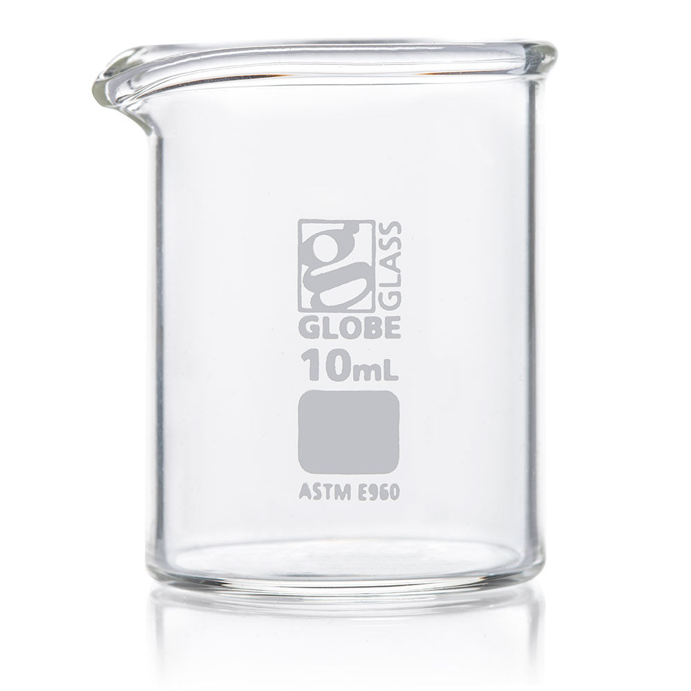 Globe Scientific Beaker, Globe Glass, 10mL, Low Form Griffin Style, ASTM E960, 12/Box Image