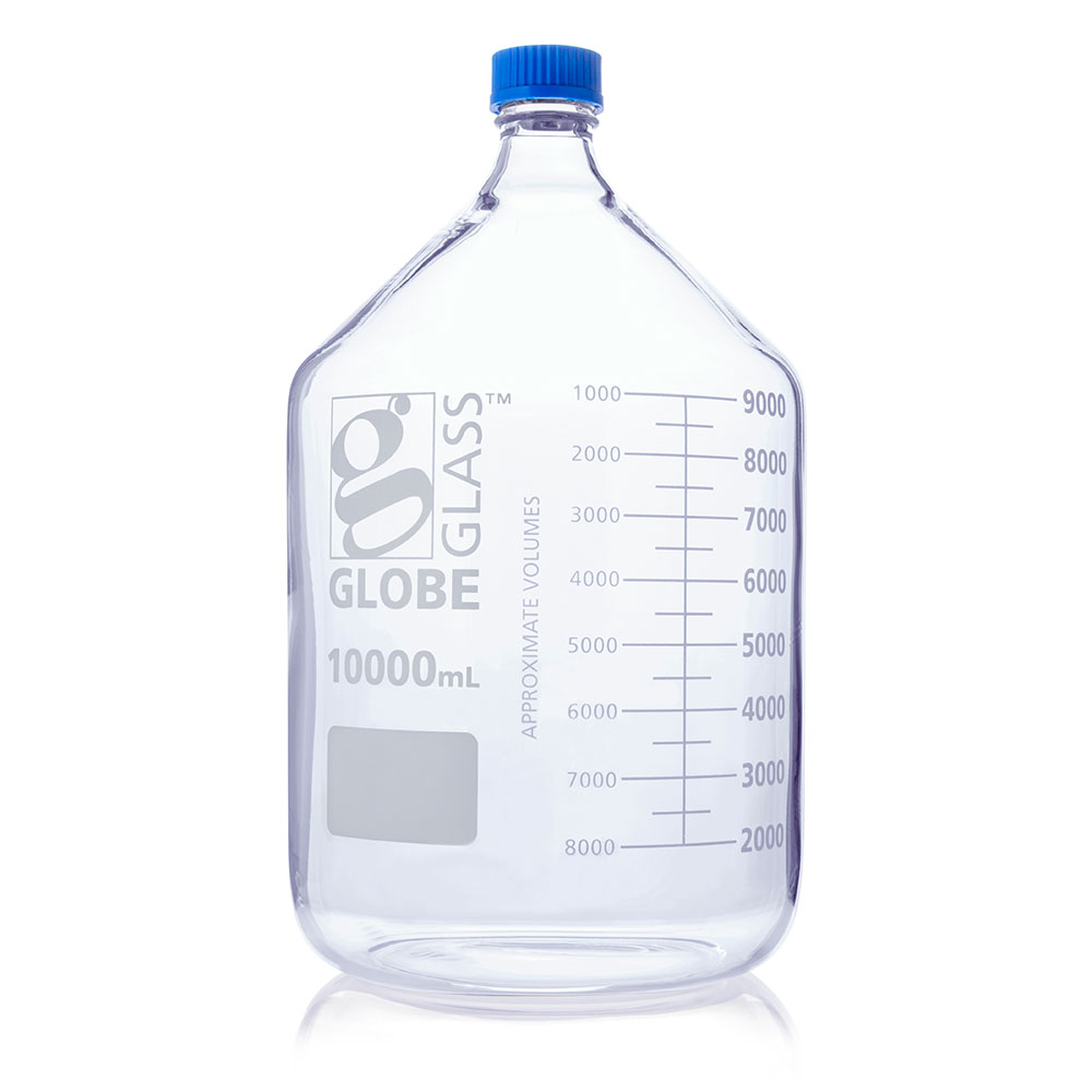 Globe Scientific Bottle, Media, Globe Glass, 10000mL, GL45 Screw Cap, Dual Graduations, 1/Box Image