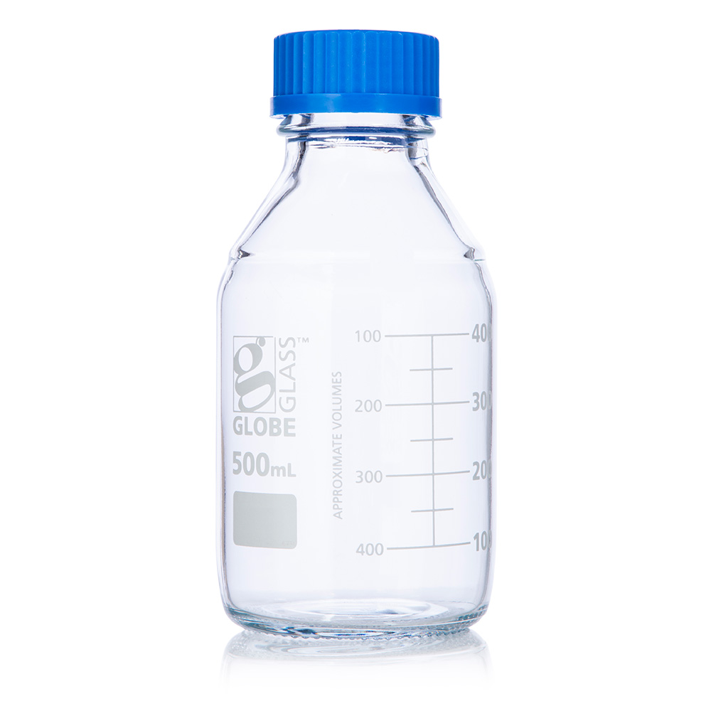 Globe Scientific Bottle, Media, Globe Glass, 500mL, GL45 Screw Cap, Dual Graduations, 10/Box Image