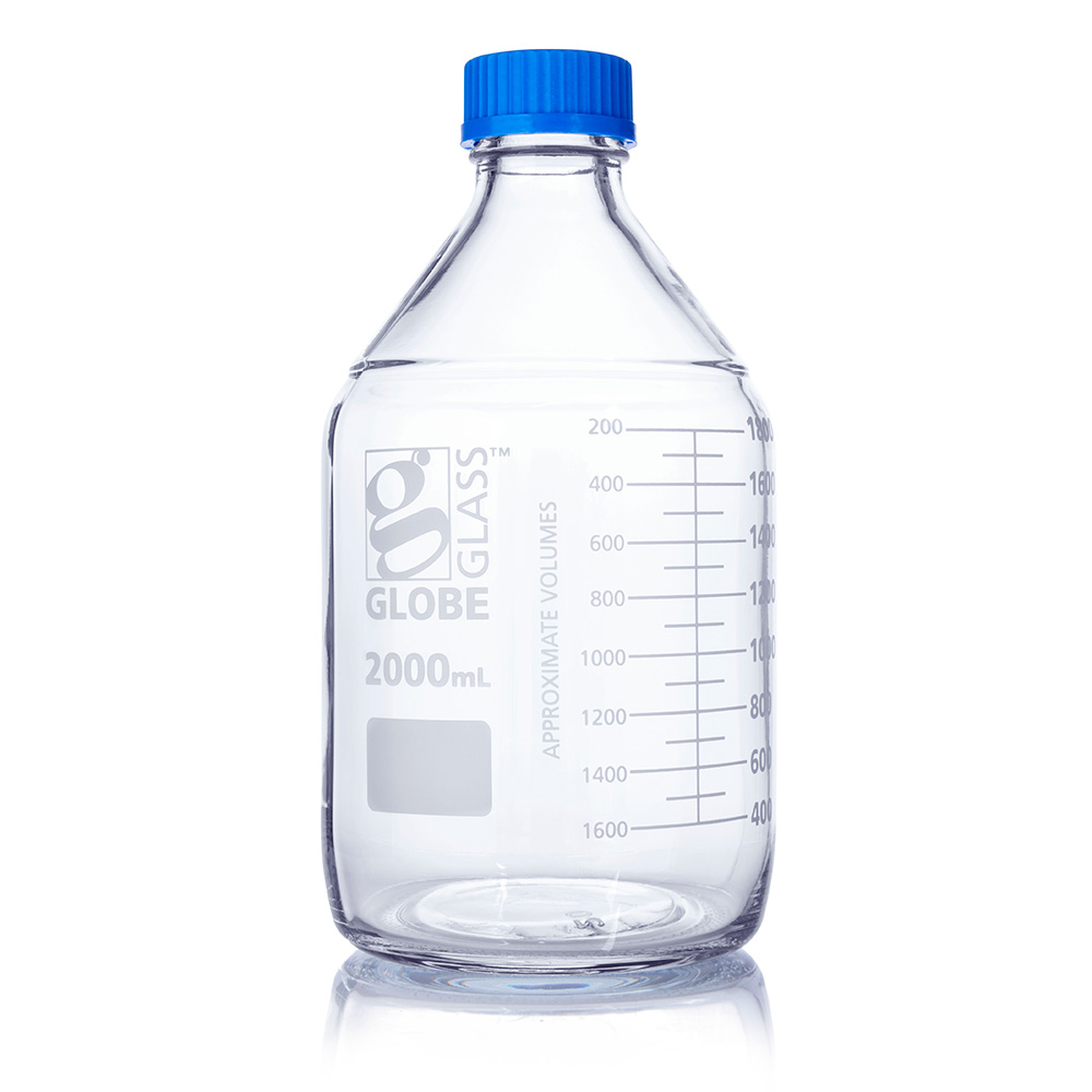 Globe Scientific Bottle, Media, Globe Glass, 2000mL, GL45 Screw Cap, Dual Graduations, 10/Box Image