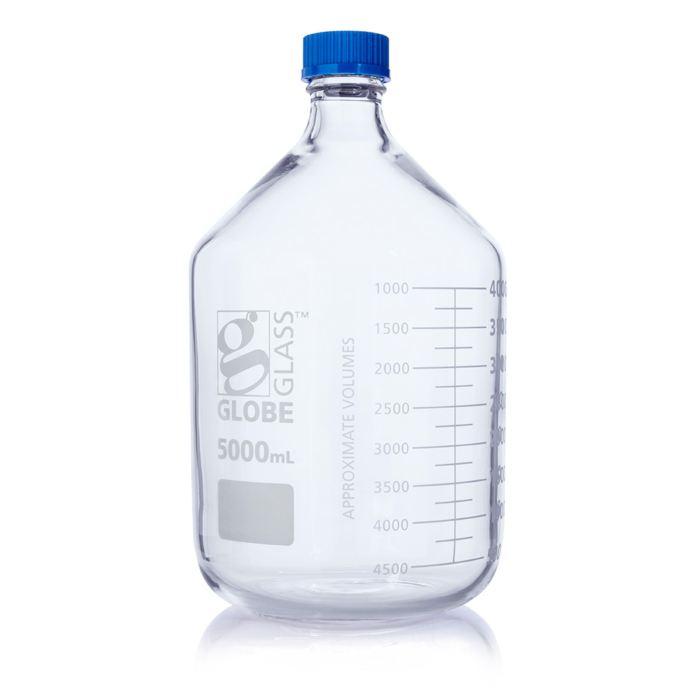 Globe Scientific Bottle, Media, Globe Glass, 5000mL, GL45 Screw Cap, Dual Graduations, 1/Box Image