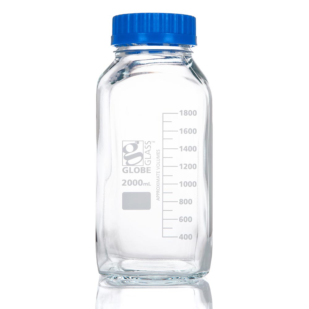 Globe Scientific Bottle, Square Media, Wide Mouth, Globe Glass, 2000mL, GL80 Screw Cap, 10/Box Image