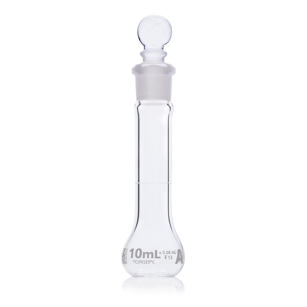 Globe Scientific Flask, Volumetric,  Wide Mouth, Globe Glass, 10mL, Class A, To Contain (TC), ASTM E288, 6/Box Image