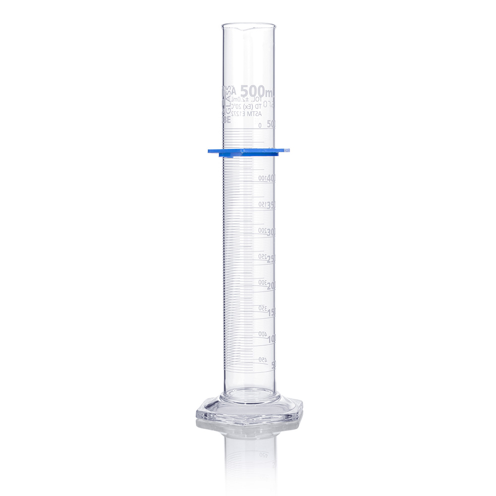 Globe Scientific Cylinder, Graduated, Globe Glass, 500mL, Class A, To Deliver (TD), Dual Grads, ASTM E1272, 1/Box Image