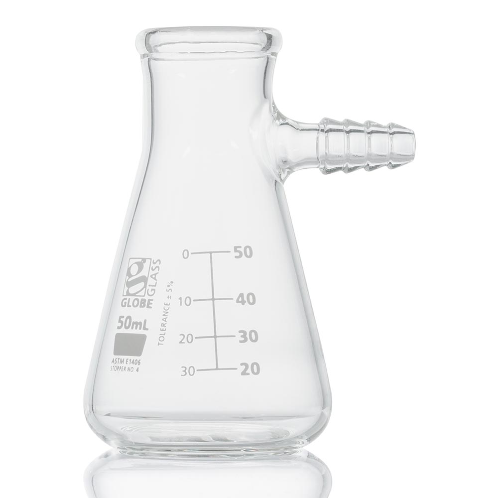 Globe Scientific Flask, Filter, Globe Glass, 50mL, Dual Graduations, ASTM E1406, 6/Box Image