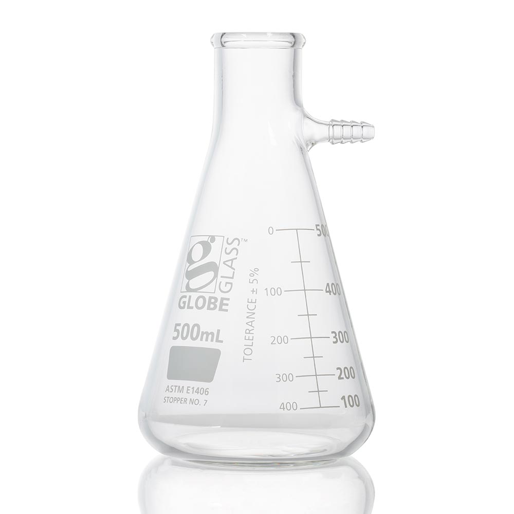 Globe Scientific Flask, Filter, Globe Glass, 500mL, Dual Graduations, ASTM E1406, 6/Box Image