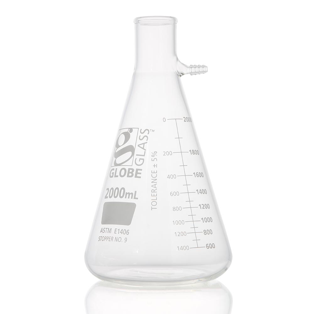 Globe Scientific Flask, Filter, Globe Glass, 2000mL, Dual Graduations, ASTM E1406, 1/Box Image