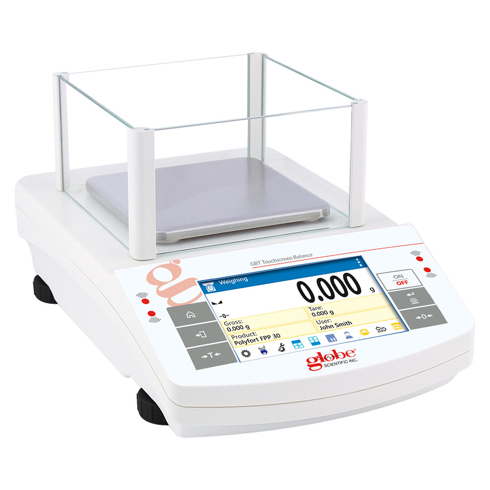 Globe Scientific Balance, Precision, Touchscreen, 1000g X 1mg, External Calibration, 100-240V, 50-60Hz, Includes ISO/IEC 17025:2017 Caibration Certificate Image