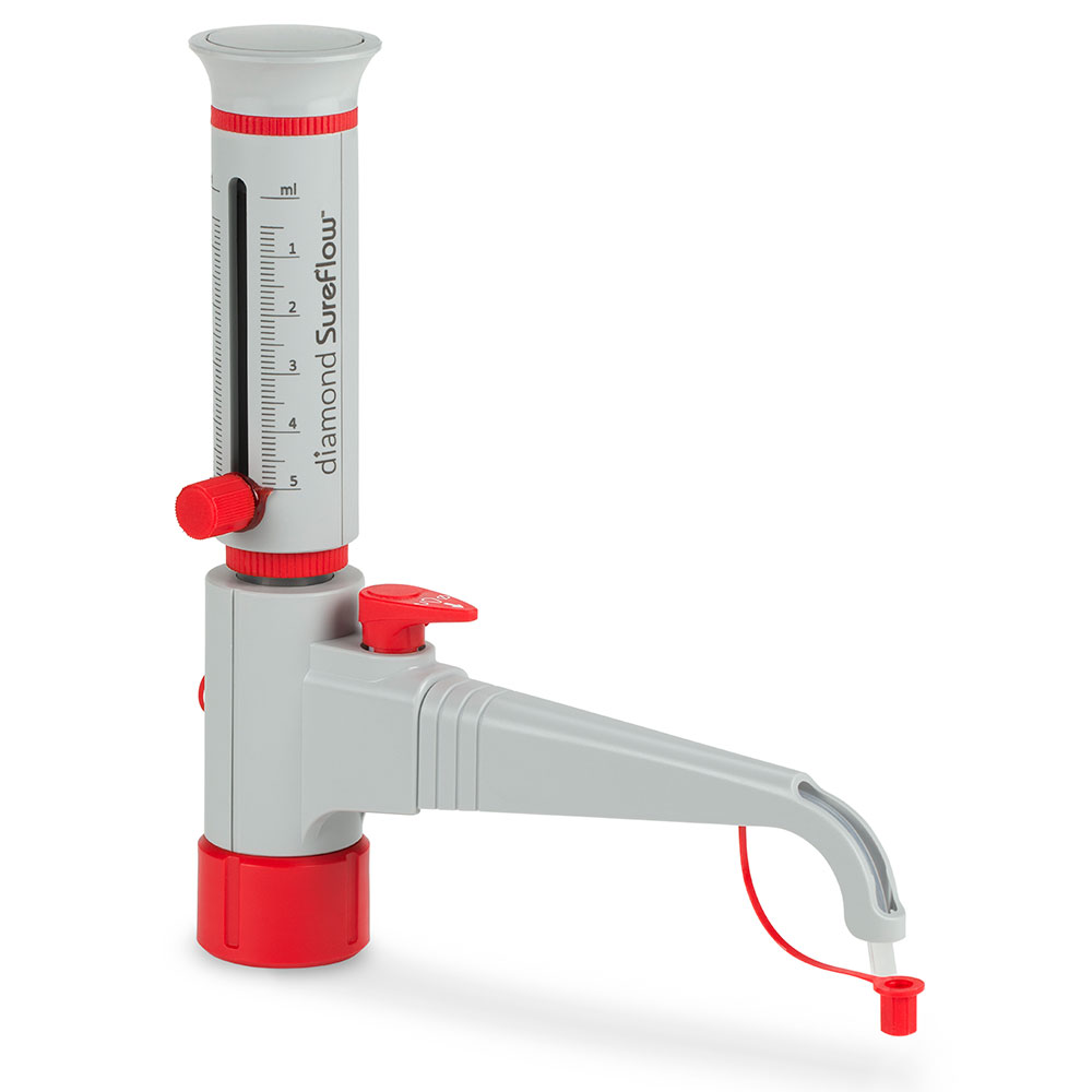 Globe Scientific Bottle Top Dispenser, Diamond SureFlow, with Recirculation, 0.5mL to 5.0mL, 0.1mL increments Image