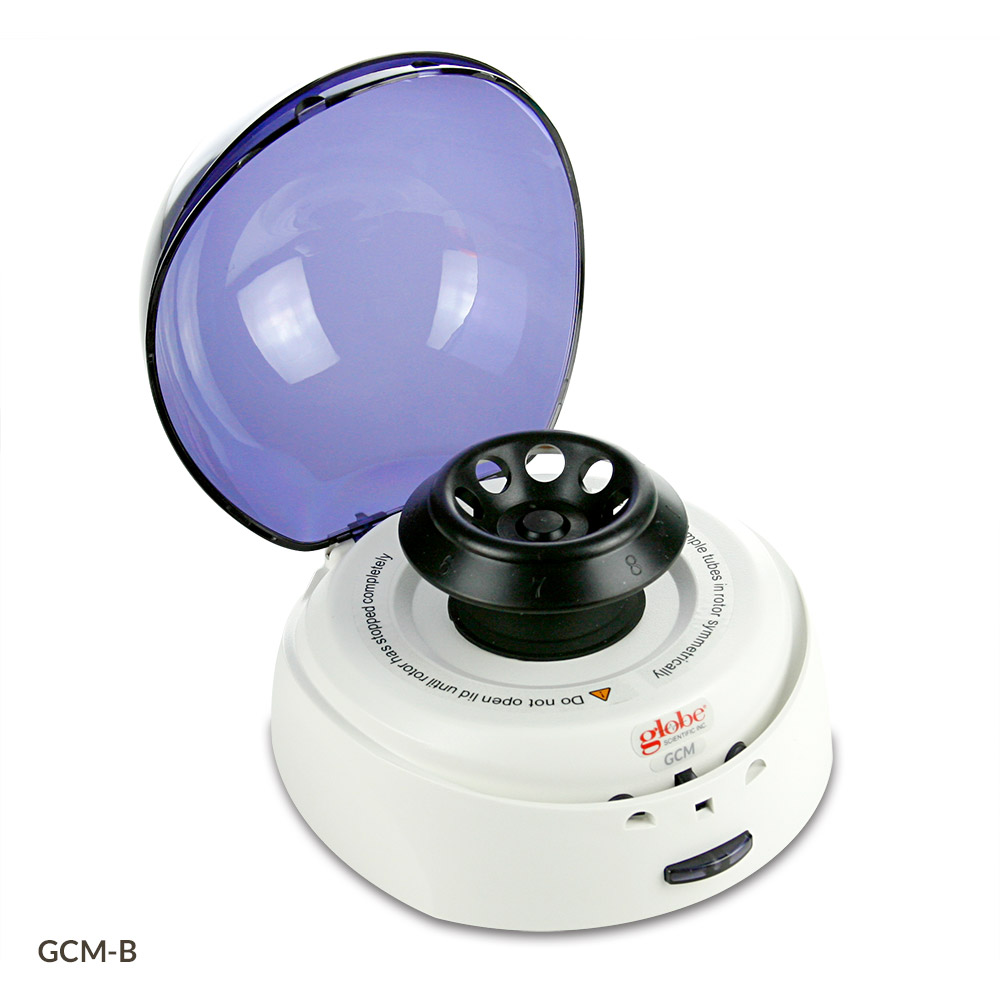 Globe Scientific Centrifuge, Mini, 8-Place, 7000rpm Fixed Speed, 120v, 60Hz, US Plug, Blue Lid (Includes: 8-Place Rotor for 1.5mL/2.0mL Tubes, 2 x 8 Place Rotor for PCR Tubes/Strips and both Sleeves) Image