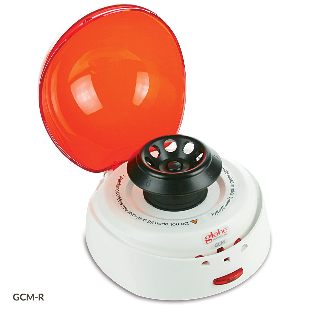 Globe Scientific Centrifuge, Mini, 8-Place, 7000rpm Fixed Speed, 240v, 50Hz, EU Plug, Red Lid (Includes: 8-Place Rotor for 1.5mL/2.0mL Tubes, 2 x 8 Place Rotor for PCR Tubes/Strips and both Sleeves) Image