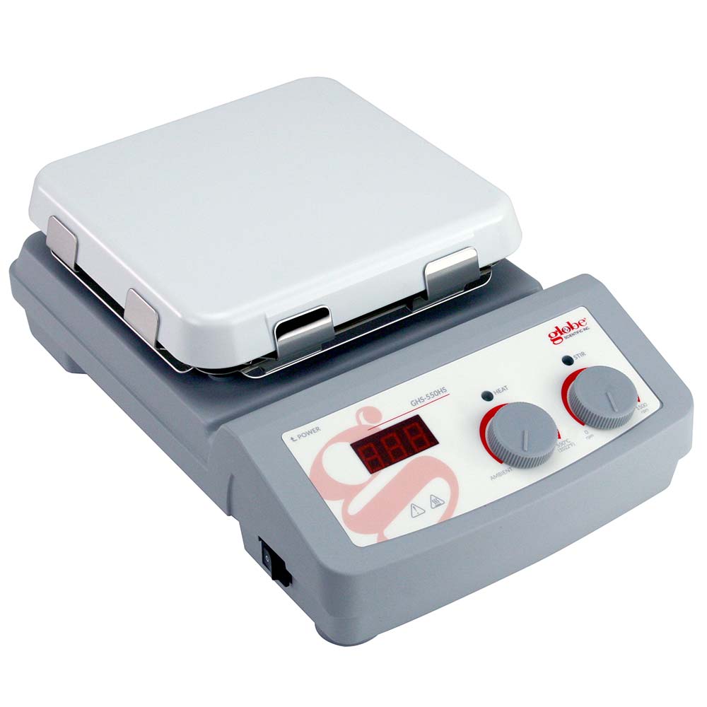 Globe Scientific Hotplate Stirrer, Digital, 550C Maximum Temperature, 7 x 7 inch glass ceramic  top plate, 200-240v 50-60Hz Image