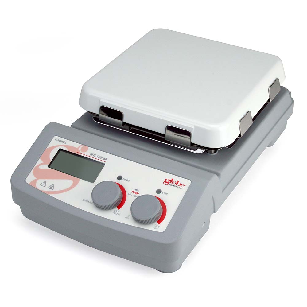 Globe Scientific Hotplate Stirrer, Digital, 550C Maximum Temperature, 7 x 7 inch glass ceramic  top plate, with RS232 port, 200-240v 50-60Hz Image