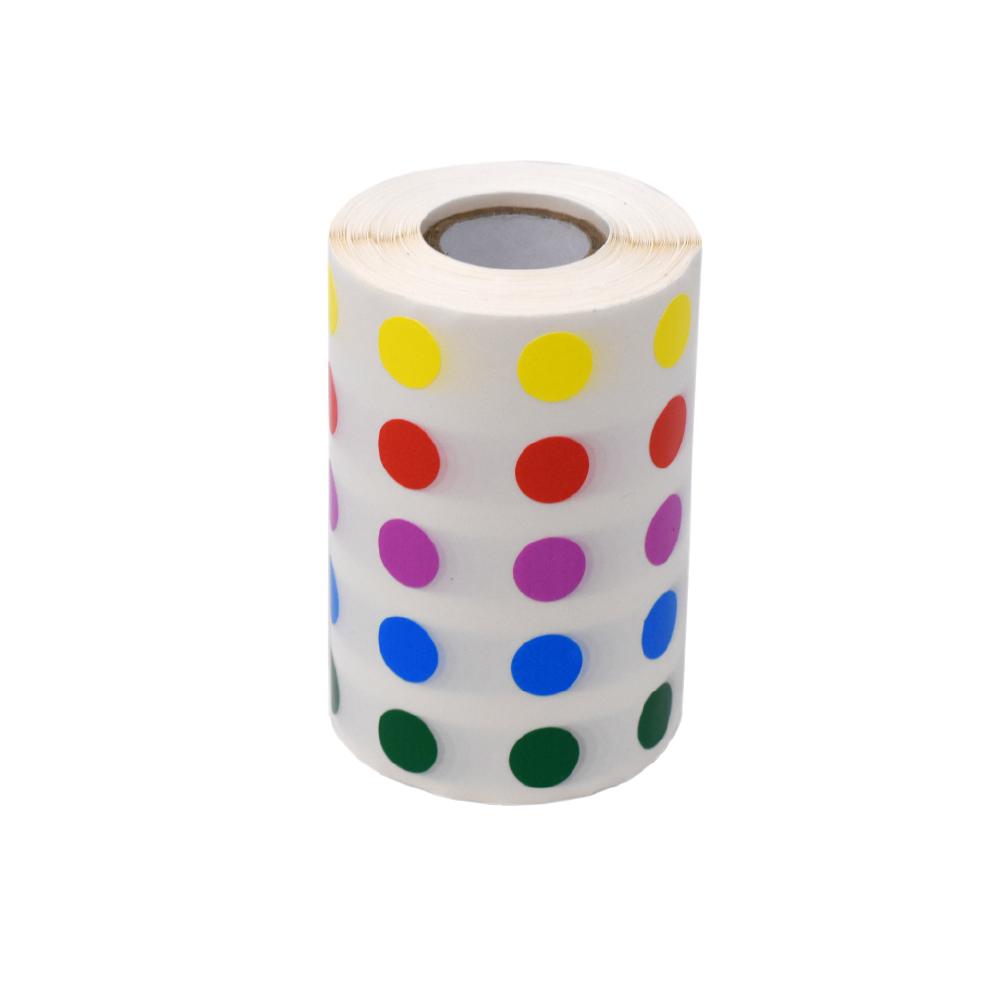 Globe Scientific Label Rolls, Cryo, 13mm Dots, for 1.5-2mL Tubes, Assorted Colors (1000 dots in blue, green, violet, red and yellow) Image