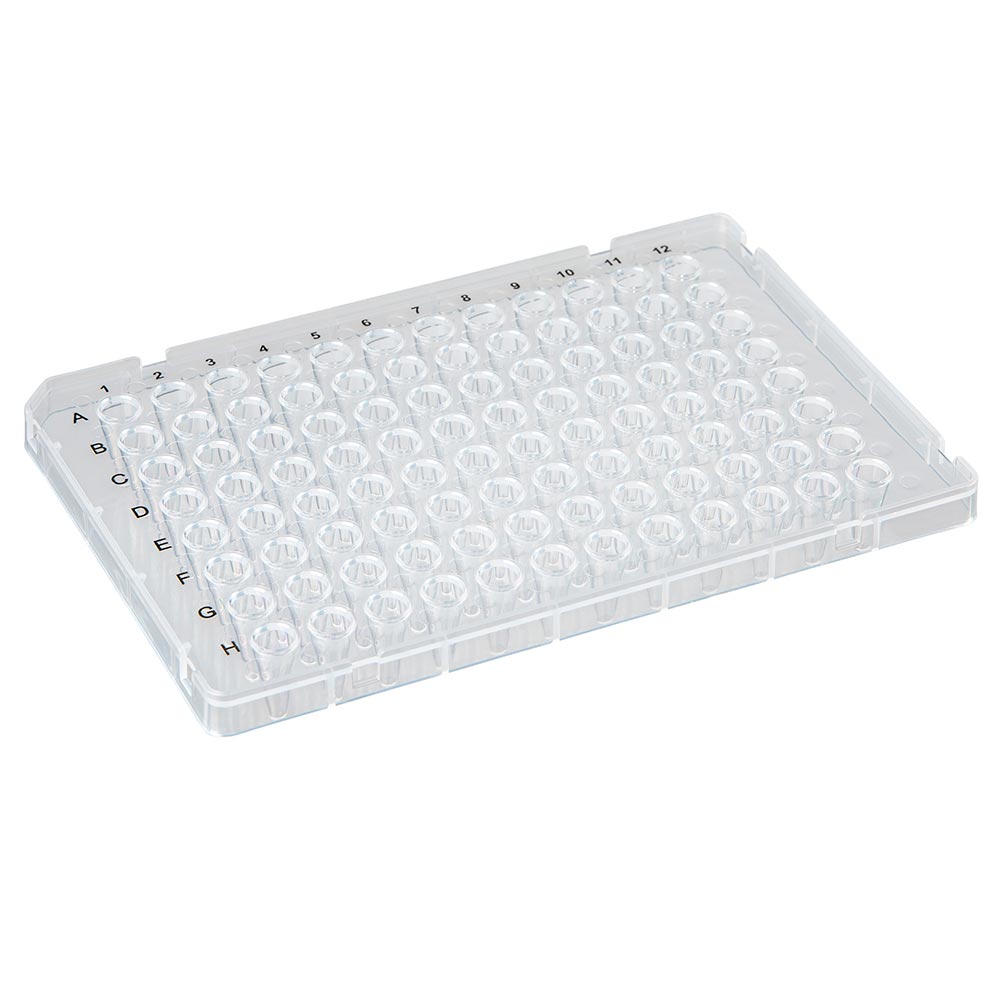 Globe Scientific 0.1mL 96-Well PCR Plate, Low Profile, FAST, Half Skirt, Ridged Rim, Clear Image