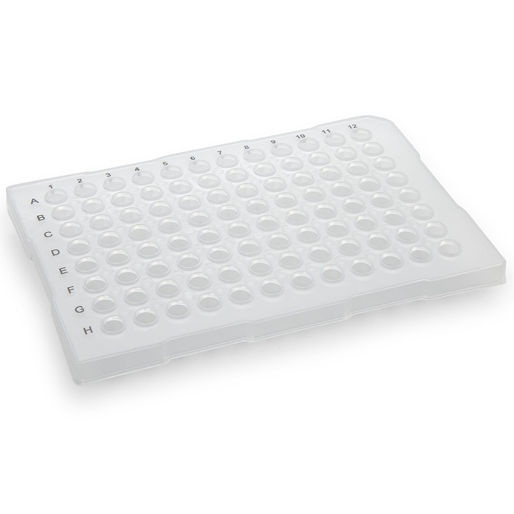 Globe Scientific 0.1mL 96-Well PCR Plate, Half Skirt (ABI-style), Flat top, Clear Image