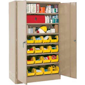 Global Industrial 500415 Locking Storage Cabinet 30 W X 15 D X 66 H With 21 Yellow Shelf Bins And 6 Shelves Assembled Buy Now